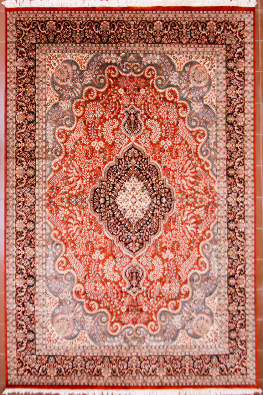 Handmade wool silk living room rug size 12 by 9 from Kashmir