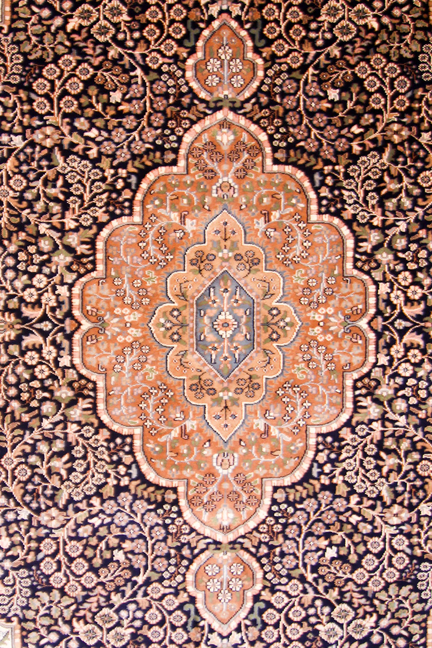 Handmade oriental dining room wool silk rug size 12 by 9 from Kashmir