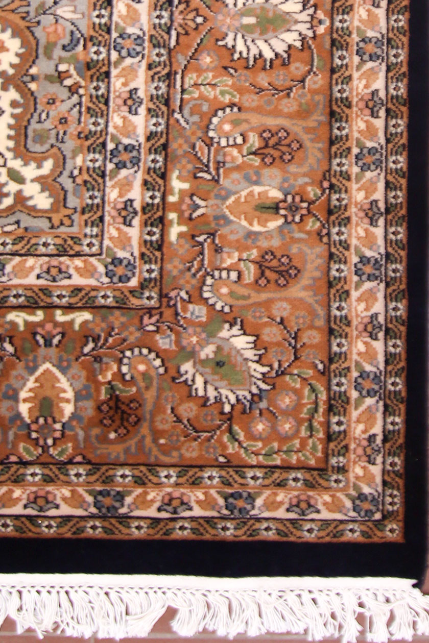 Handmade oriental dining room wool silk rug size 12 by 9 from Kashmir