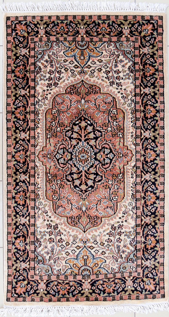 Wool silk area rug with floral design handmade and hand knotted
