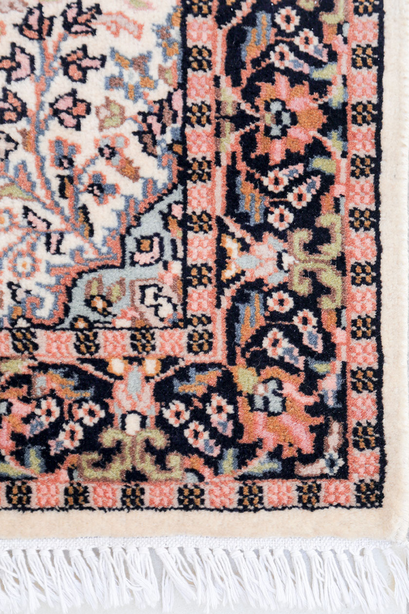 Wool silk area rug with floral design handmade and hand knotted