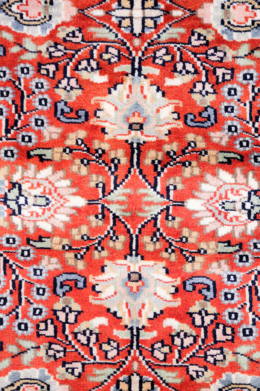 Wool silk oriental floral design area rug handmade and hand knotted