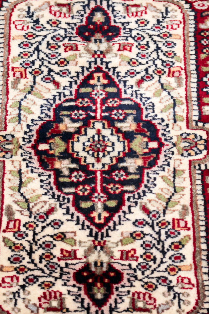 Wool silk handmade bedside rug from Carpets of Kashmir
