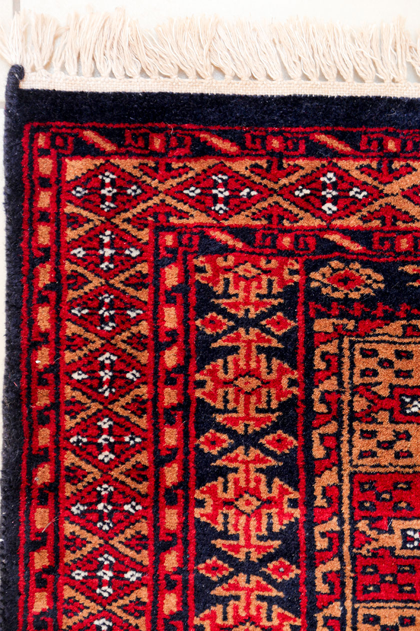 White pure wool bedside rug geometric design handmade and hand knotted