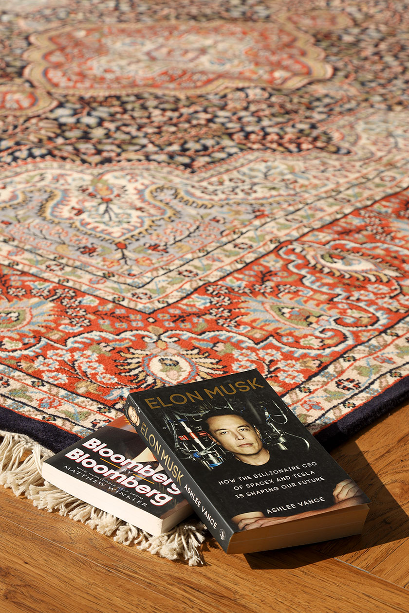 Wool silk dining room handmade rug from Kashmir, also for living room