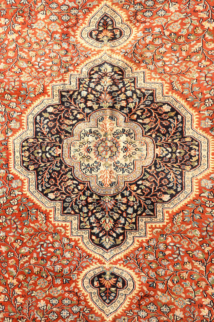 oriental floral design handmade rug from Kashmir, also for dining room