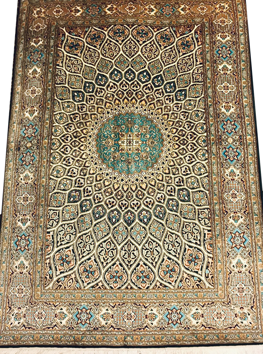 cream natural silk coffee table rug from Carpets of Kashmir India