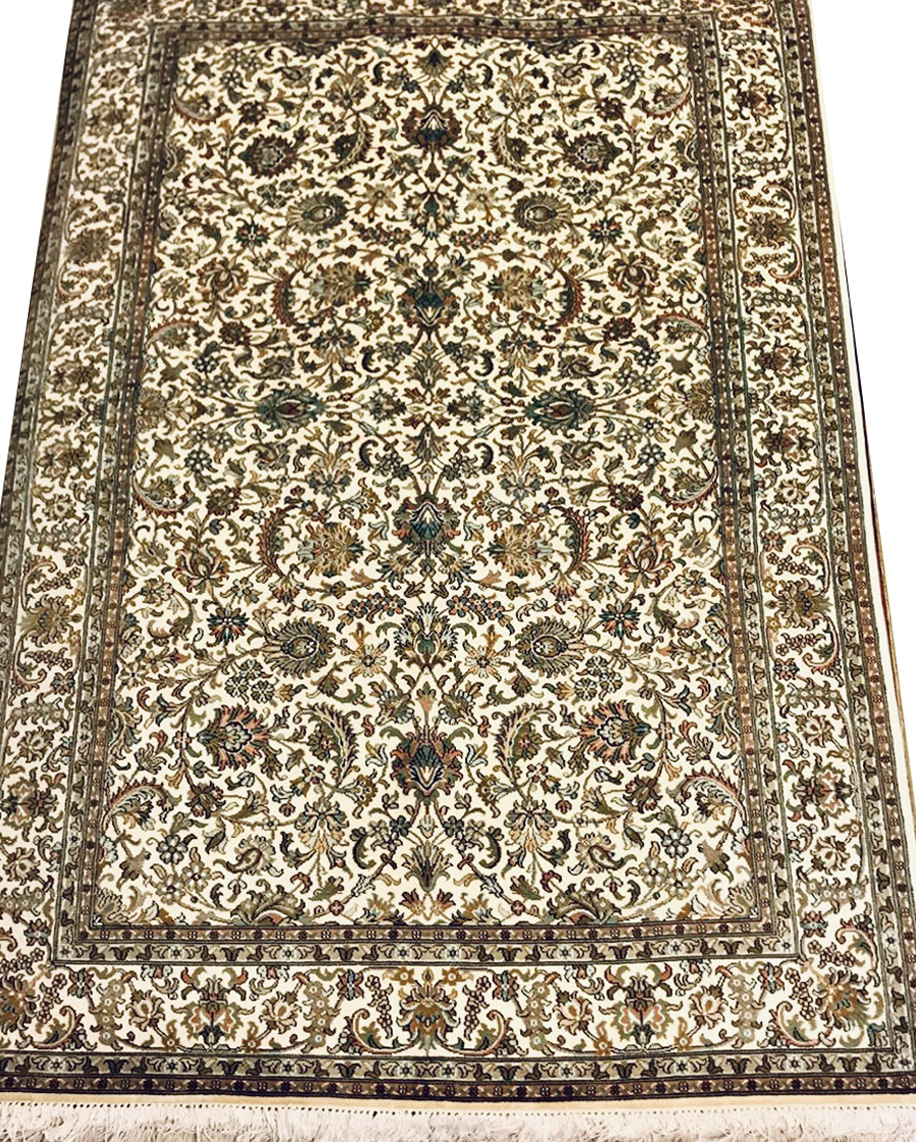 White coffee table rug from Carpets of Kashmir India for bespoke homes