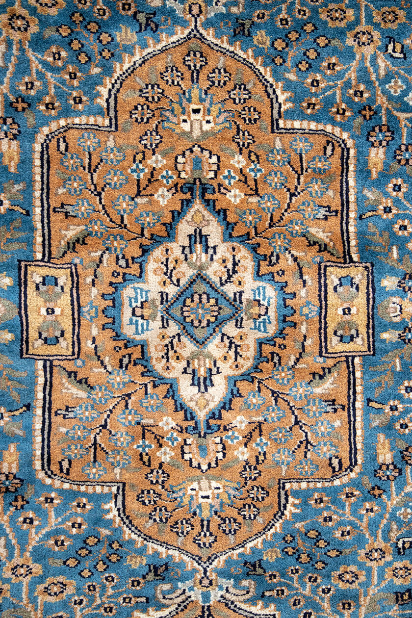 Floral design bespoke coffee table rug handmade and handknotted