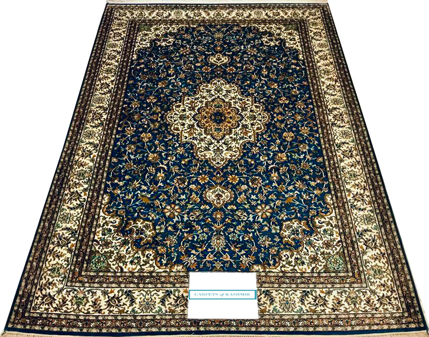 Light blue handknotted oriental rug pure mulberry silk from Carpets of