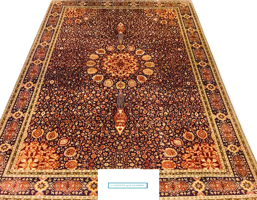 Blue 7 by 5 handknotted Kashmir Carpet Free Shipping
