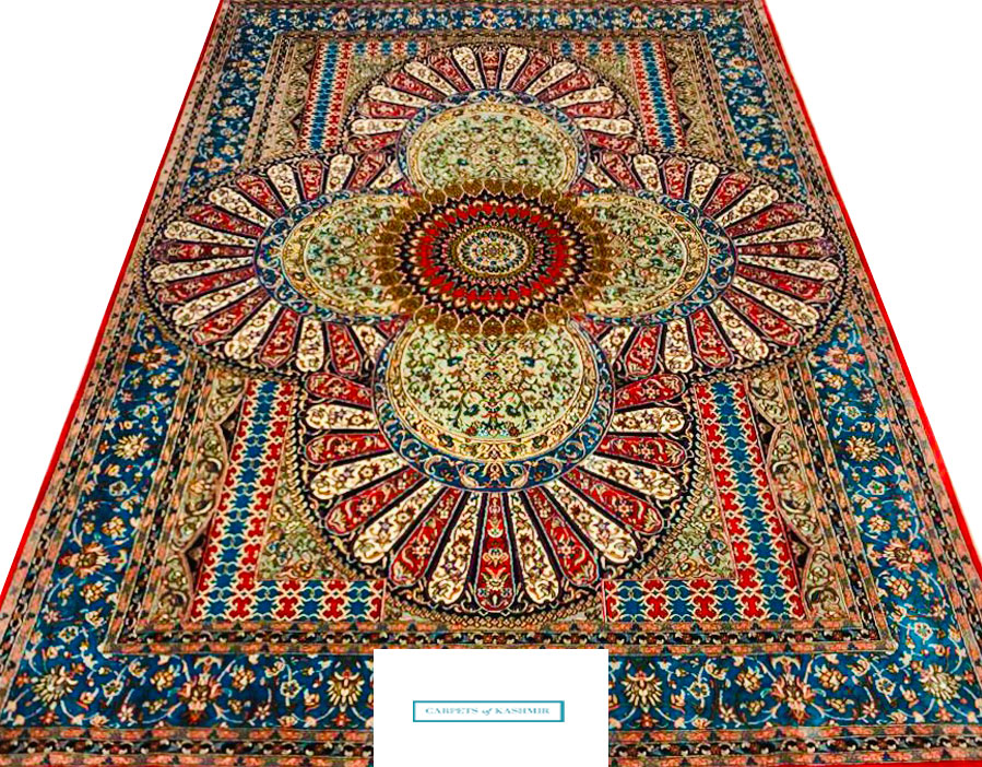 Pure silk under coffee table rug from Kashmir Free Shipping