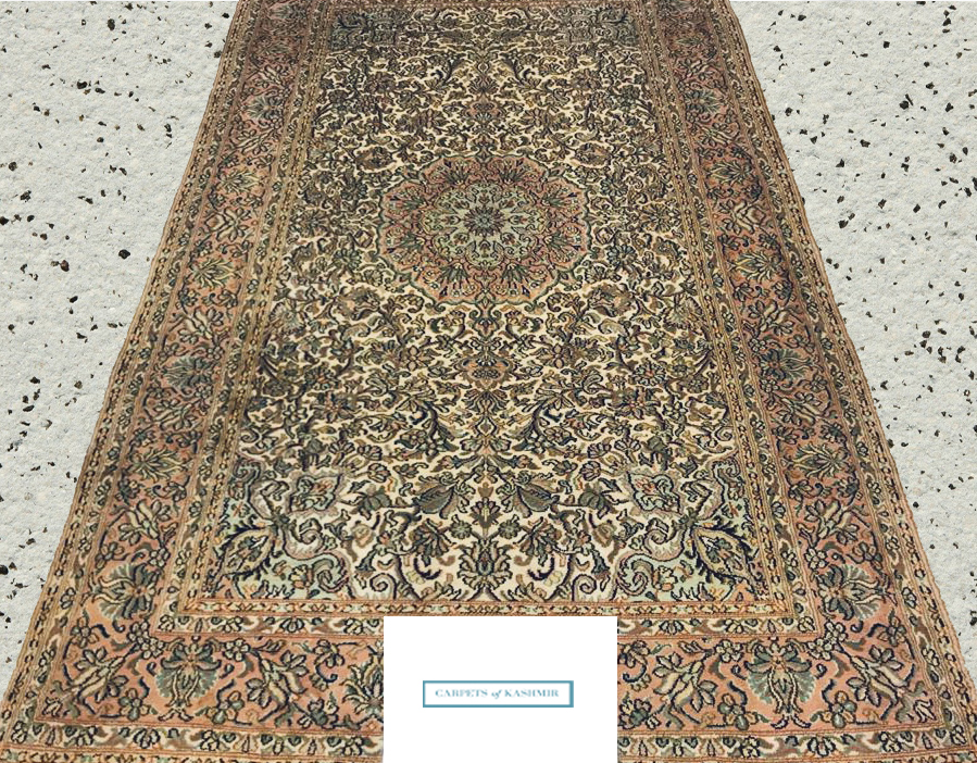 floral design pure mulberry silk rug size 5 by 3 handmade and handknotted