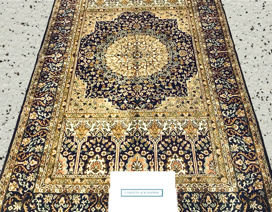 Persian lineage pure silk carpet size 5 by 3 handmade and handknotted