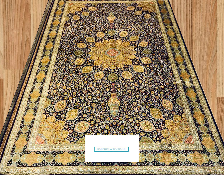 Buy made in Kashmir rug for living and dining rooms pure silk