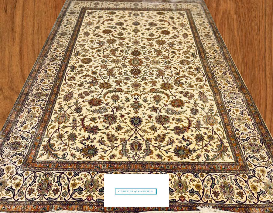 Buy made in Kashmir pure silk carpet for living and dining rooms pure silk