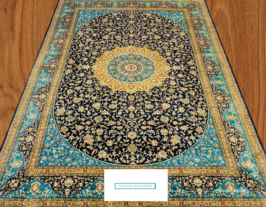 Buy Kashmiri pure silk rug for living and dining rooms pure silk