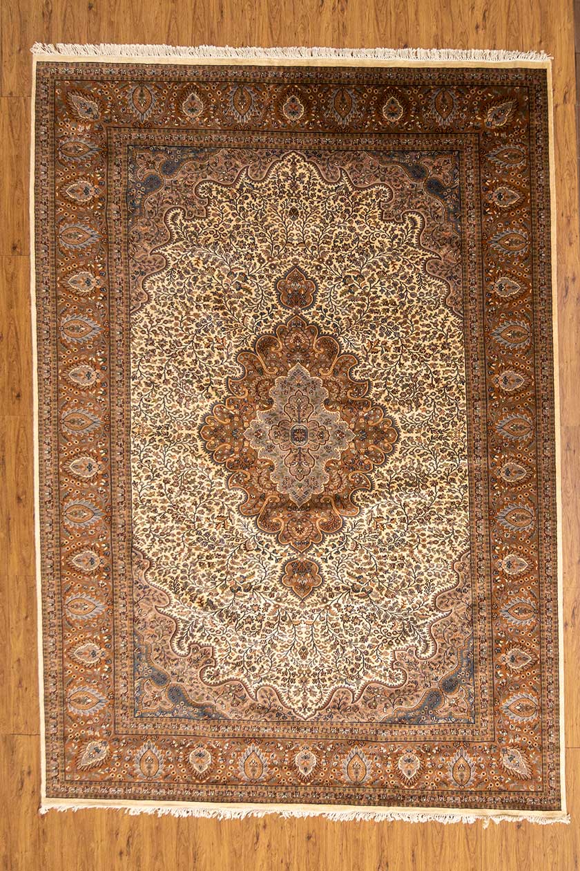 Pure Merino New Zealand wool silk rug Made in Kashmir Ready in Stock