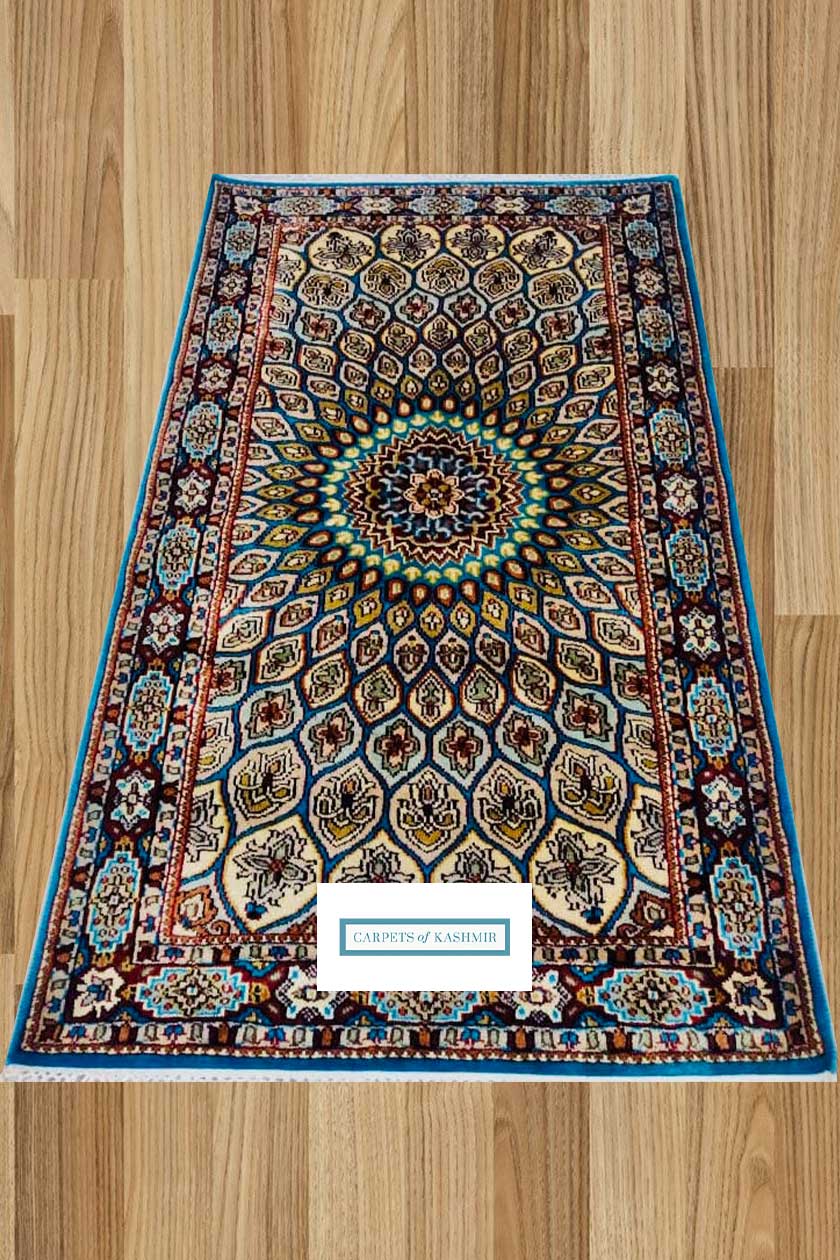 Wool silk bedroom floral design rug Made in Kashmir India Buy now