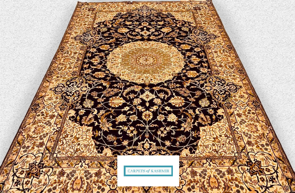 Living and dining room pure silk rug from Carpets of Kashmir; Mumbai