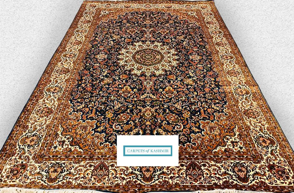 Living and dining room pure silk rug from Carpets of Kashmir; Mumbai