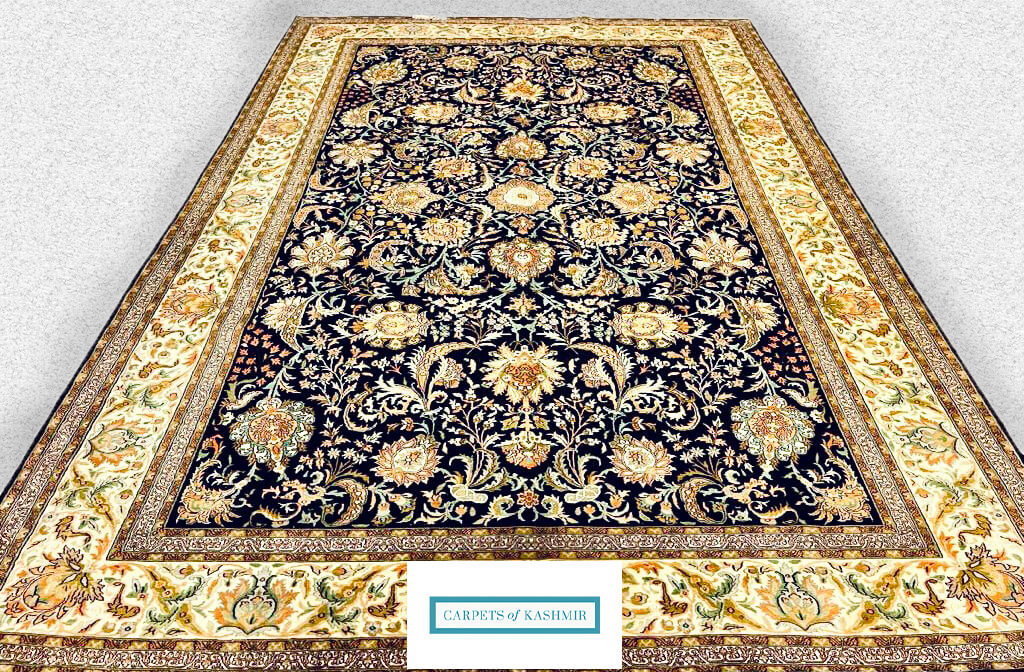Living and dining room pure silk rug from Carpets of Kashmir; Mumbai