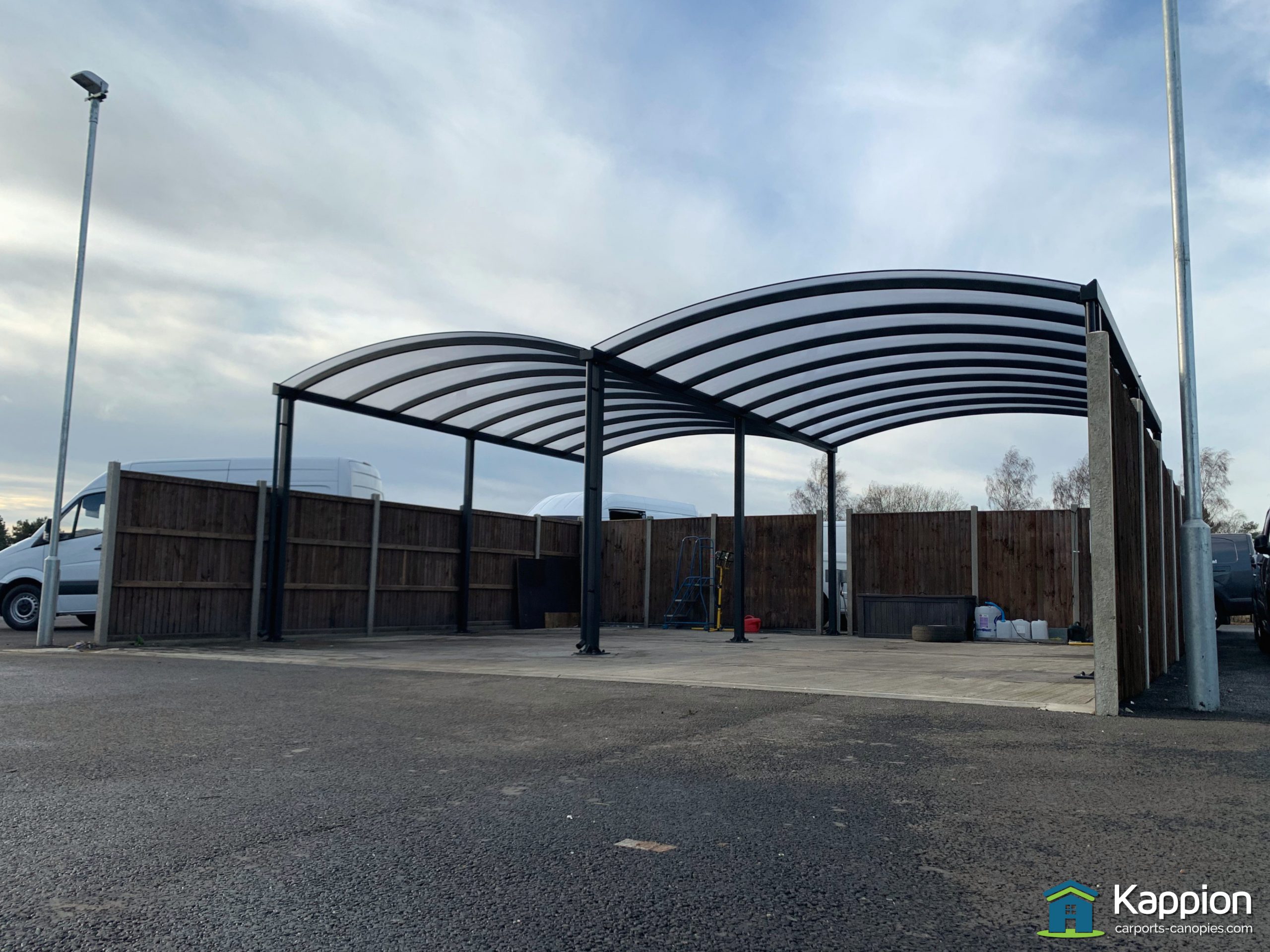 2 Bay Valeting Canopy installed for Advanced Vehicle Rental, Norwich Kappion Carports & Canopies