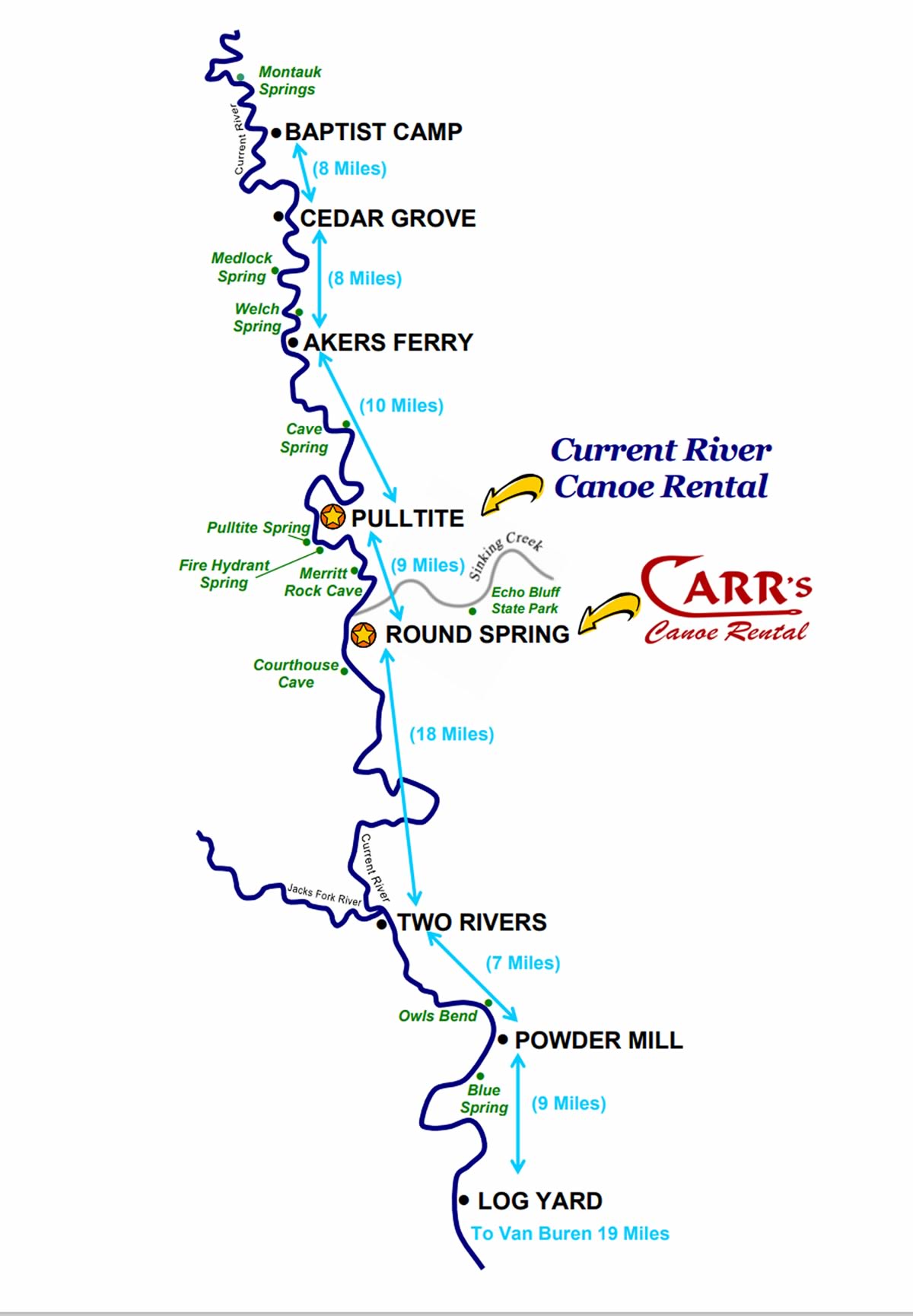 Carr's Canoe Rental River Map