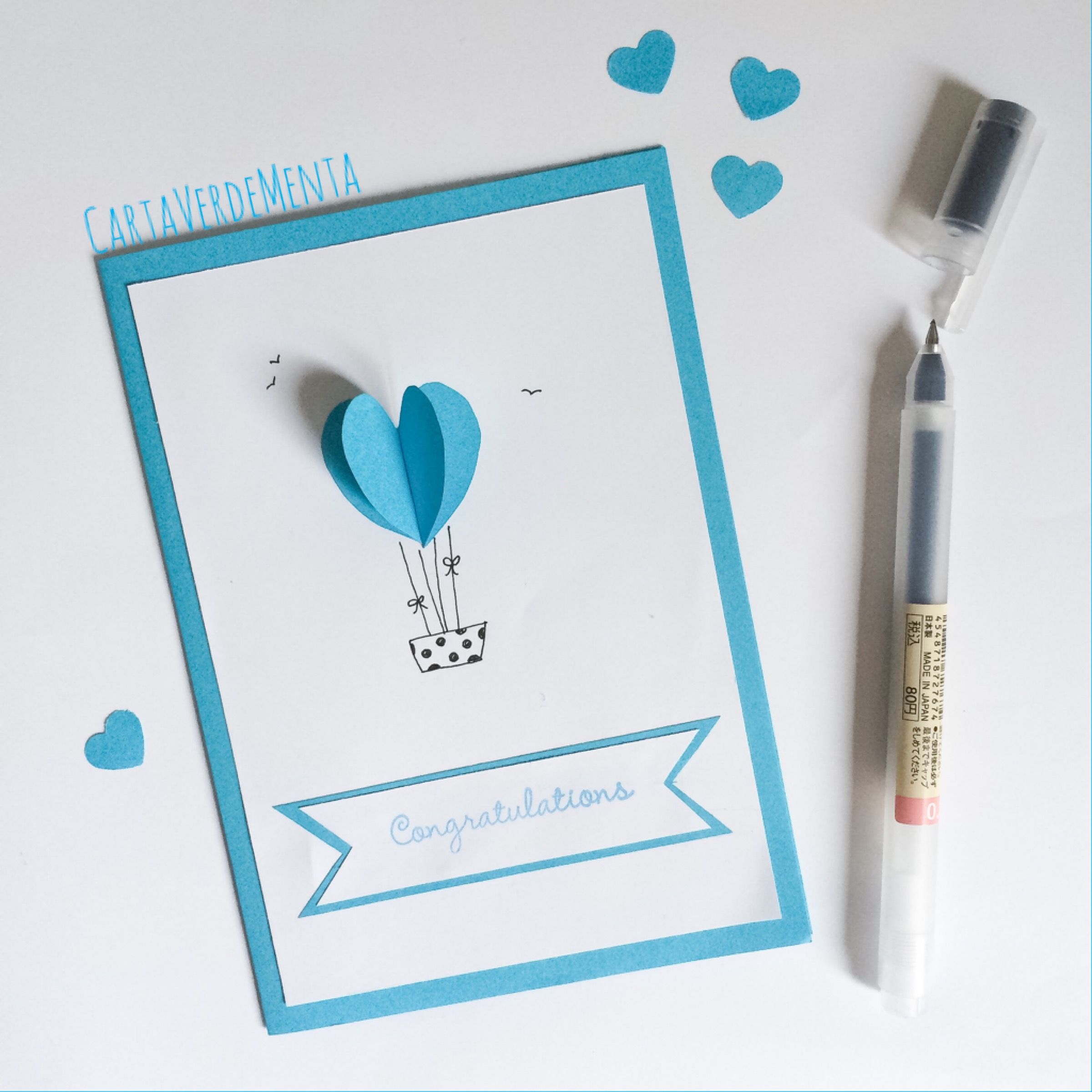 Biglietto Con Mongolfiera Carta Verde Menta