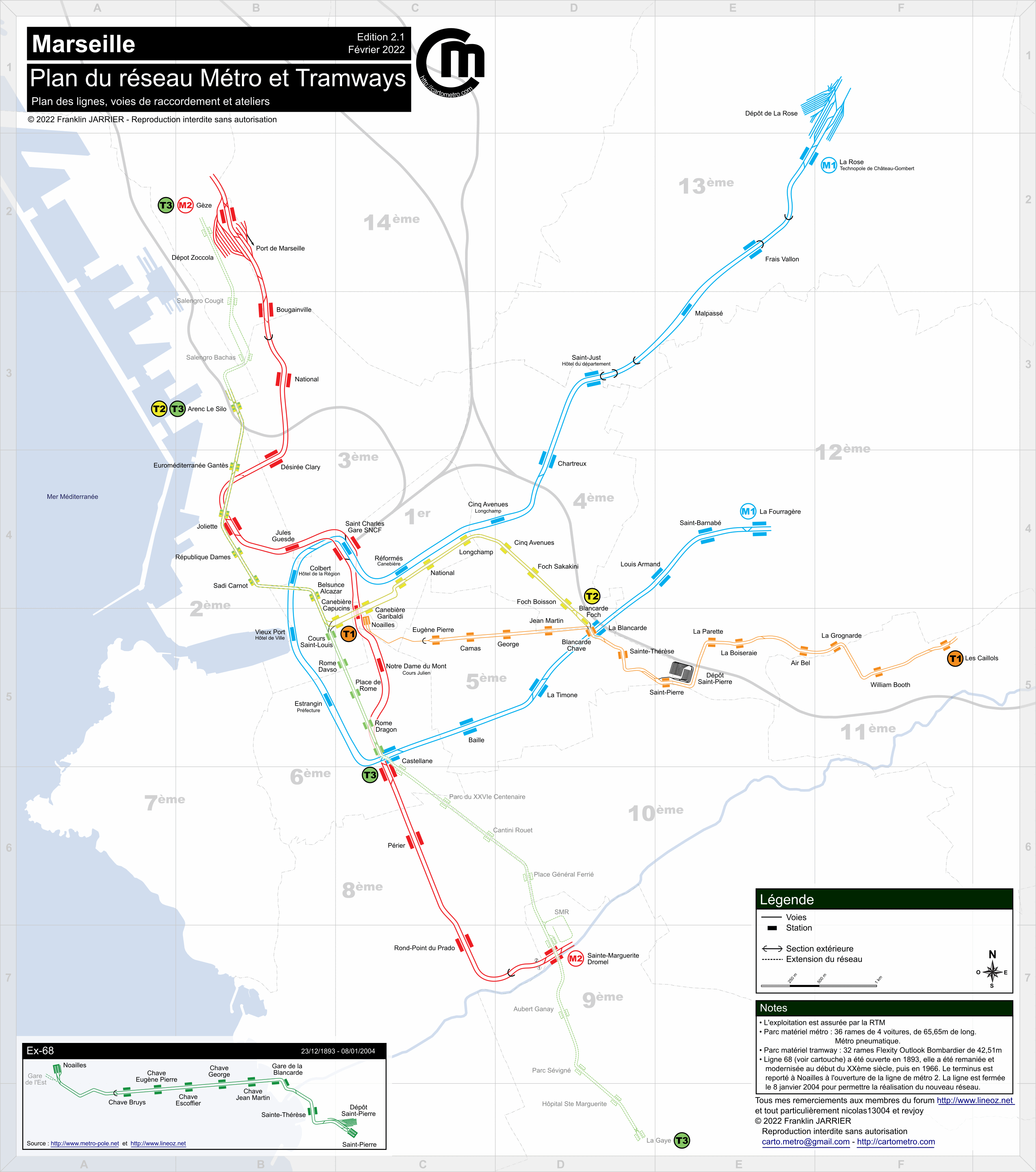Cartes détaillées Plan du métro et tramway de Marseille (voies et
