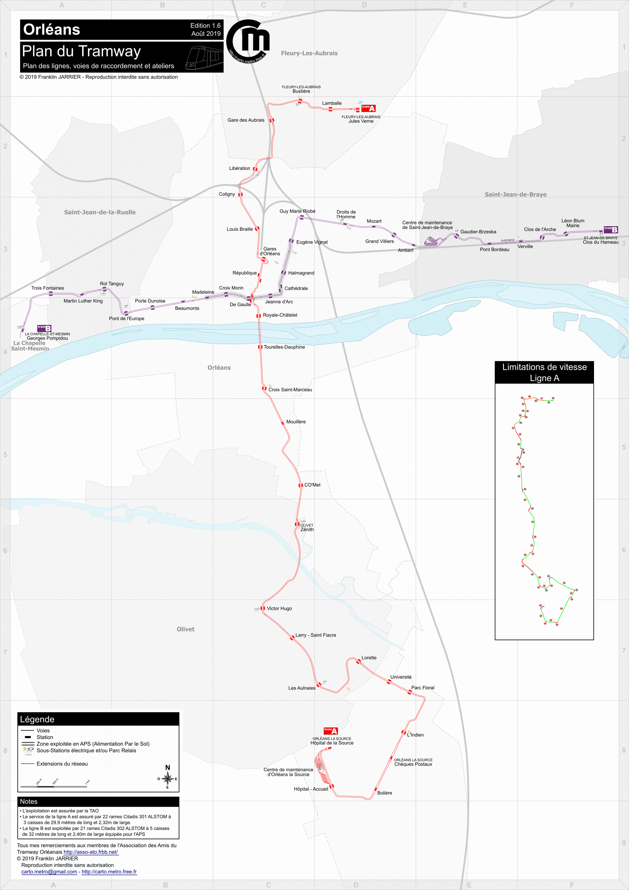 Cartes détaillées Plan du tramway d'Orléans (voies et ateliers)
