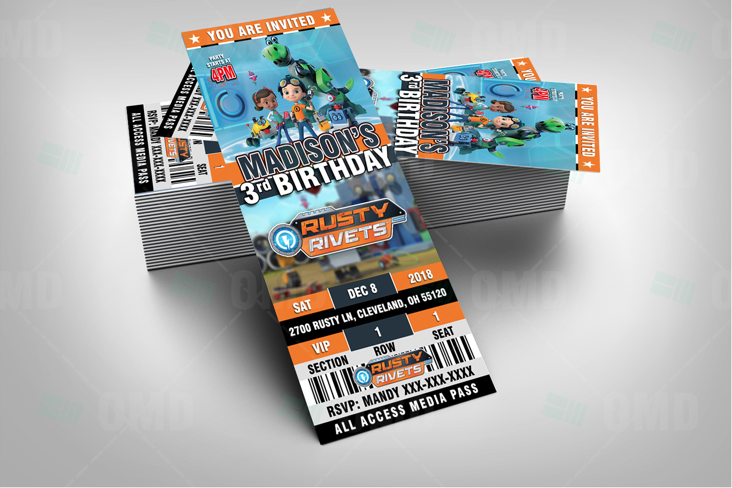 Rusty Rivets Ticket Style Birthday Cartoon Invites Cartoon Invites