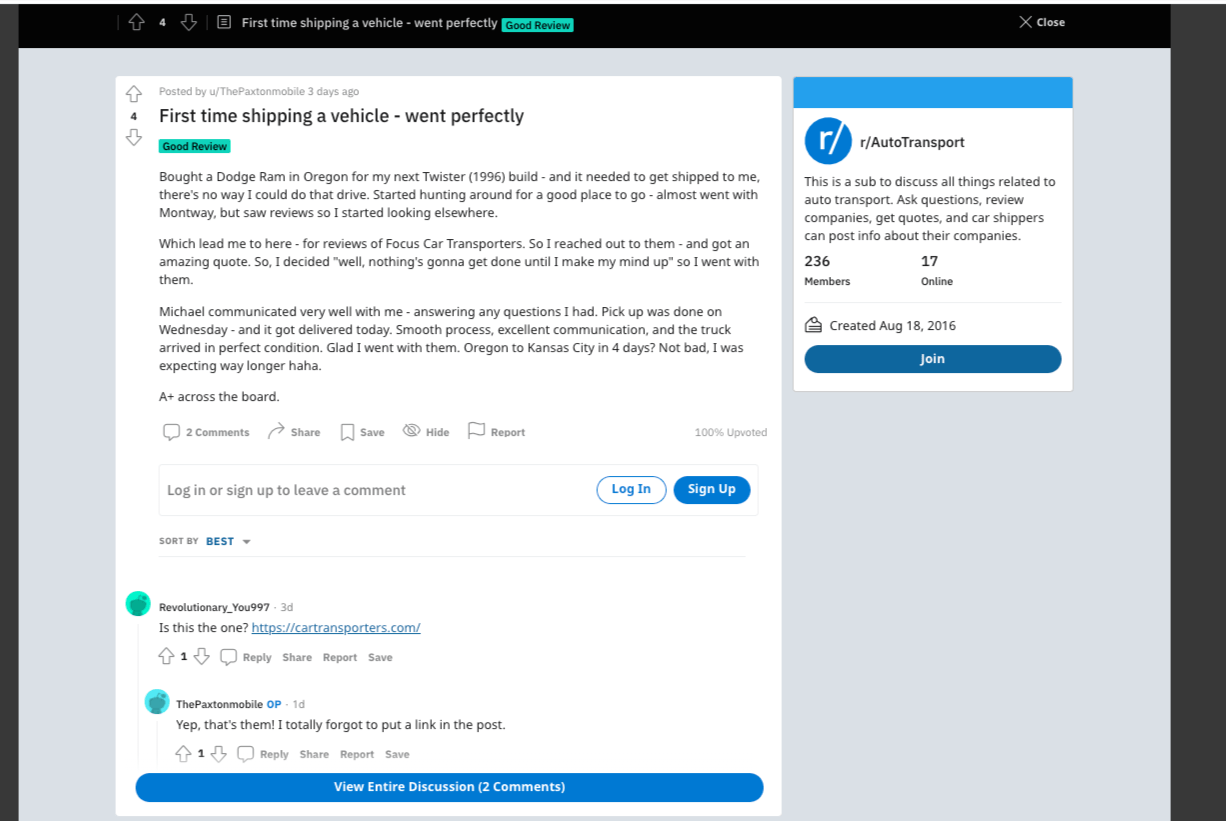 Reviews on Reddit Car Transporters