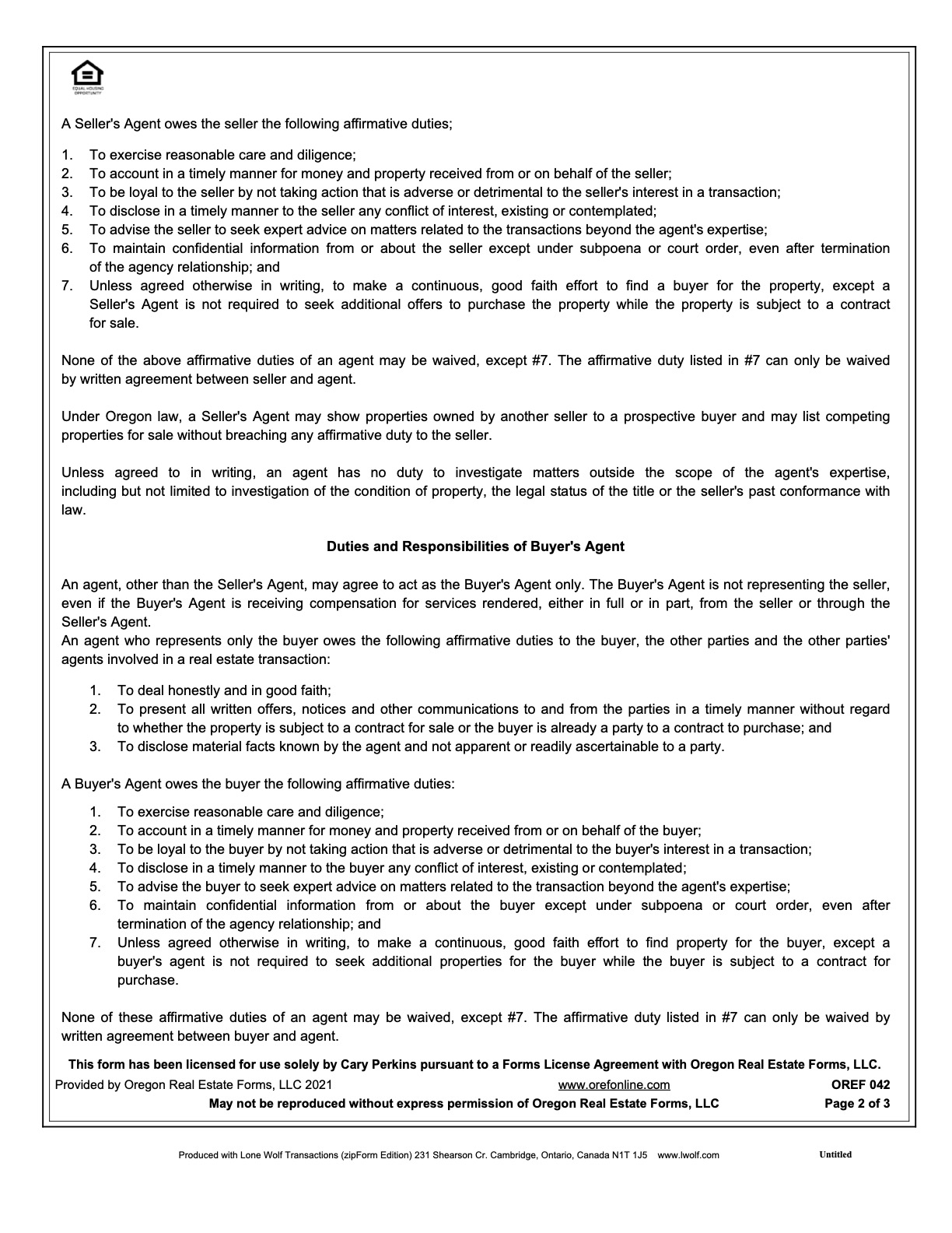 Oregon Real Estate Disclosure Pamphlet Cary Perkins Top Producer Real