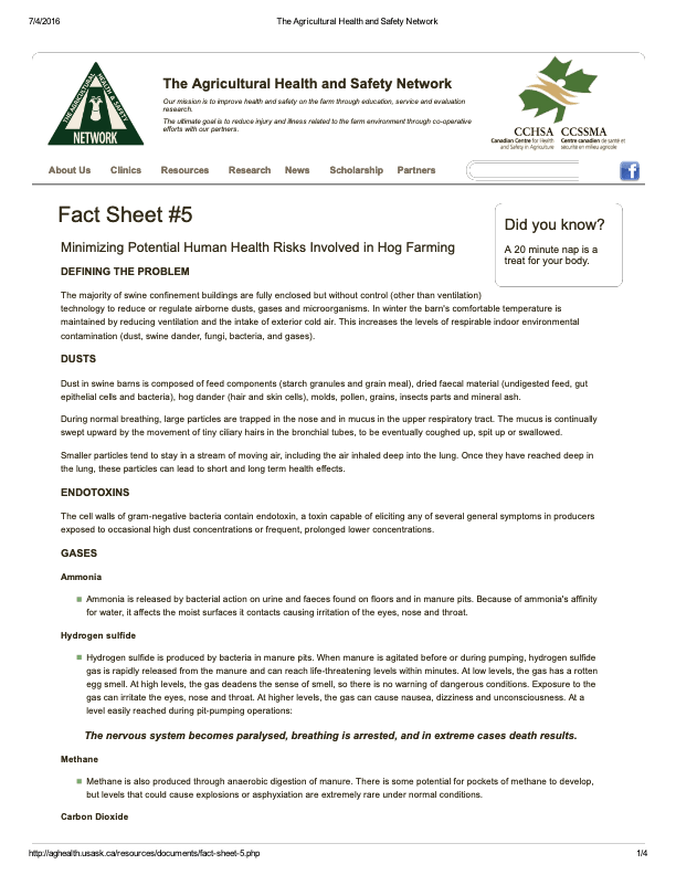 Minimizing Potential Human Health Risks in Hog Farming Canadian