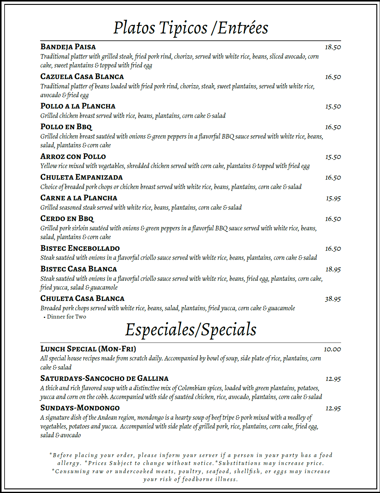 CASA BLANCA RESTAURANT