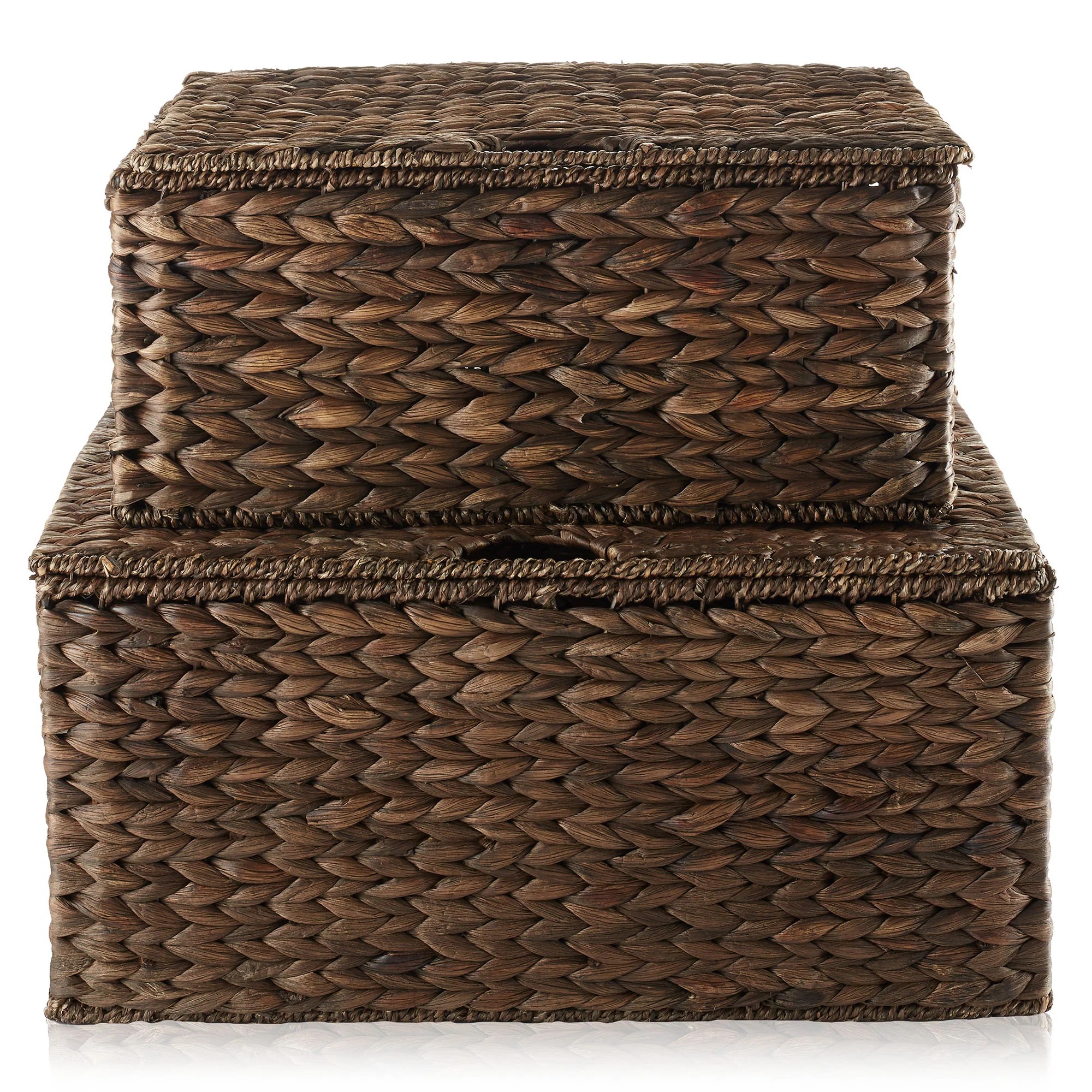 Water Hyacinth Rectangular Storage Basket Sets with Lids