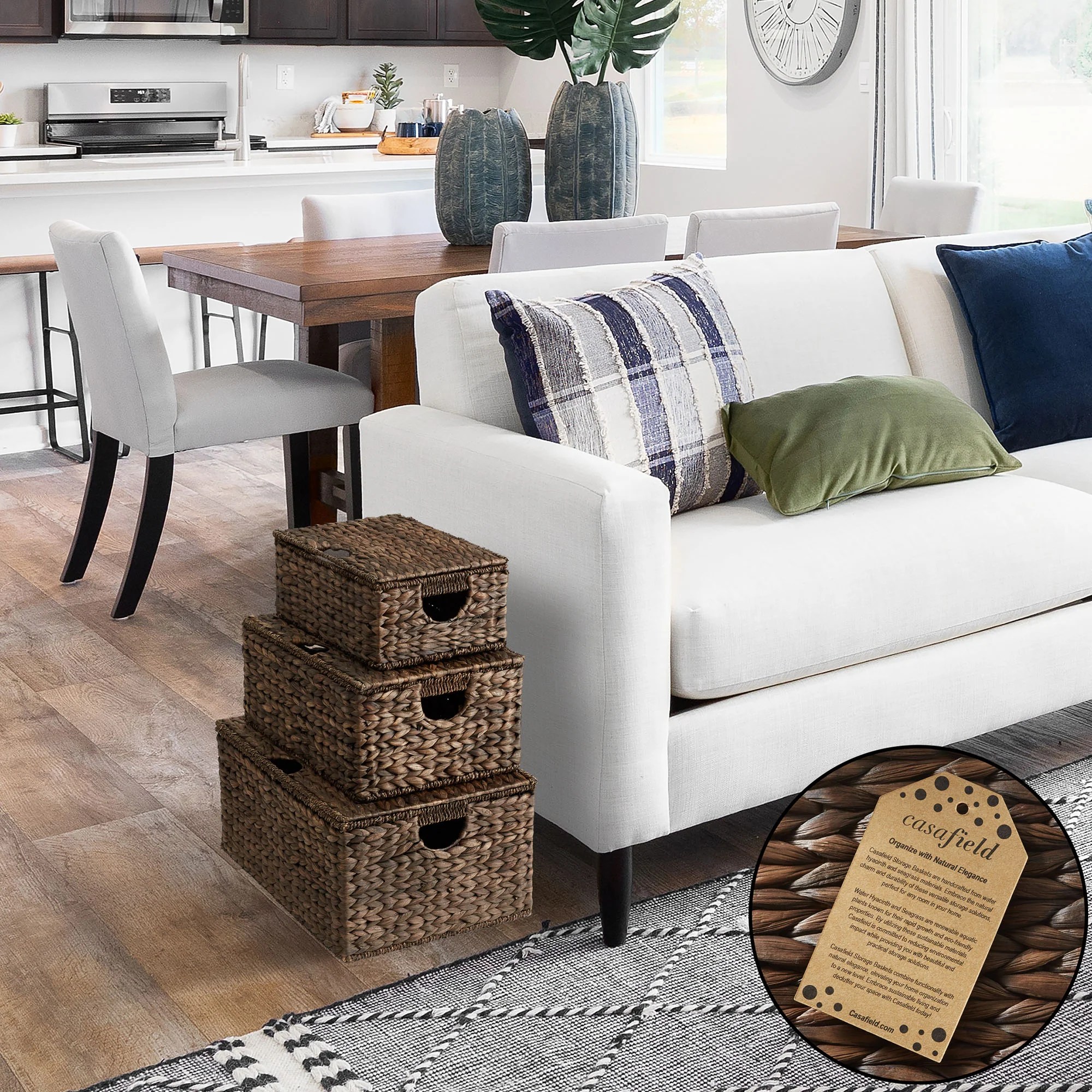 Water Hyacinth Rectangular Storage Basket Sets with Lids