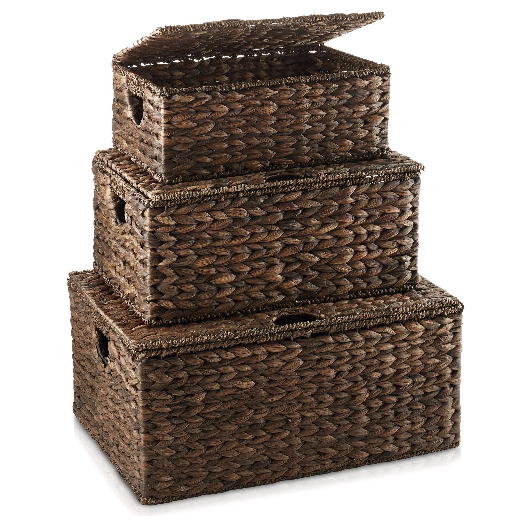 Water Hyacinth Rectangular Storage Basket Sets with Lids