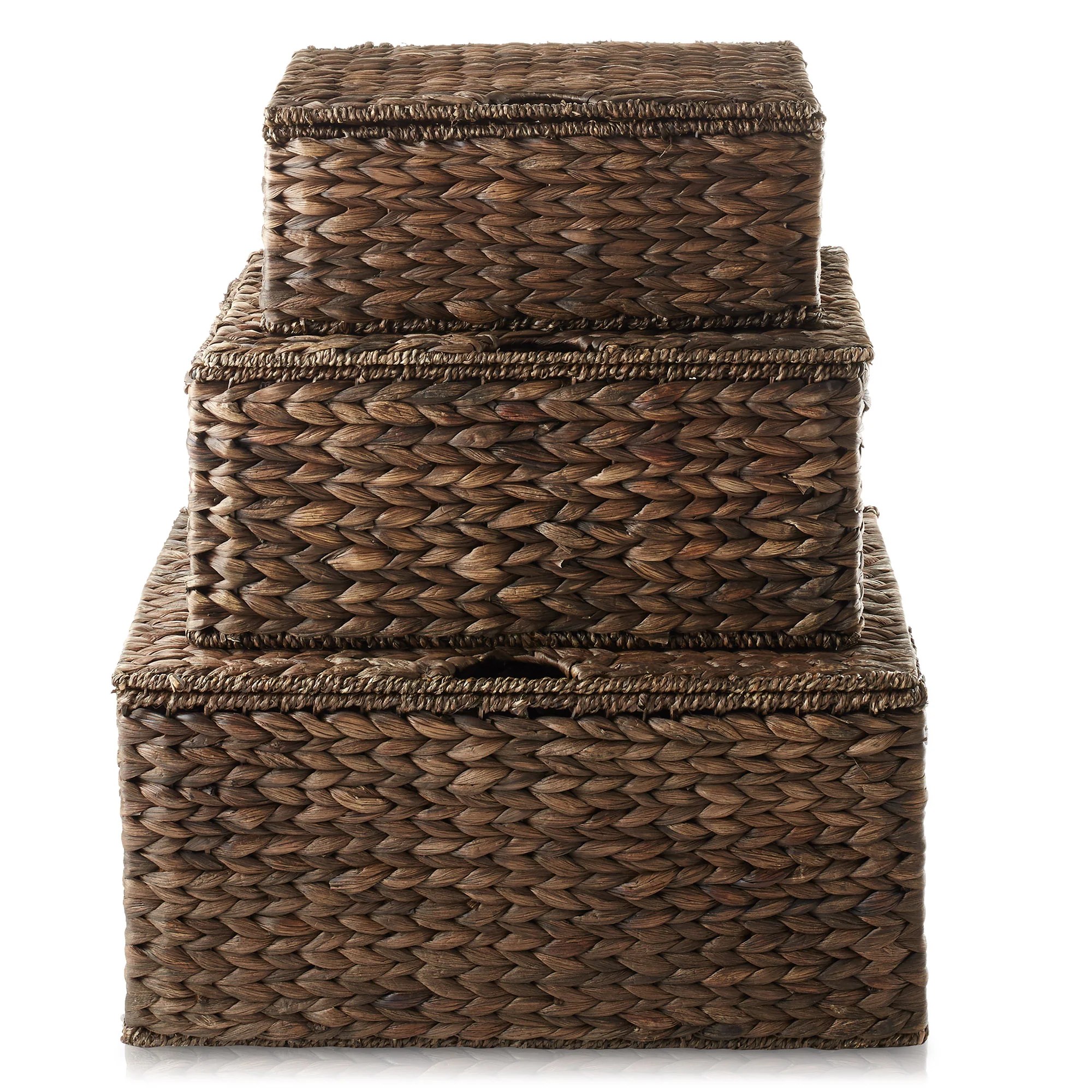 Water Hyacinth Rectangular Storage Basket Sets with Lids