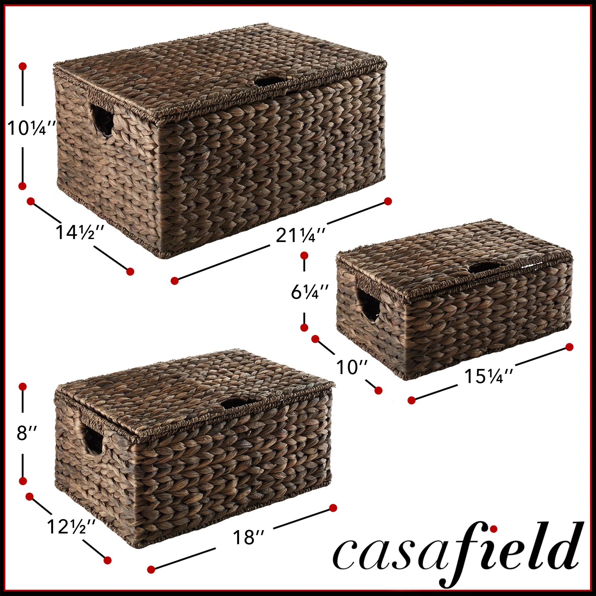 Water Hyacinth Rectangular Storage Basket Sets with Lids