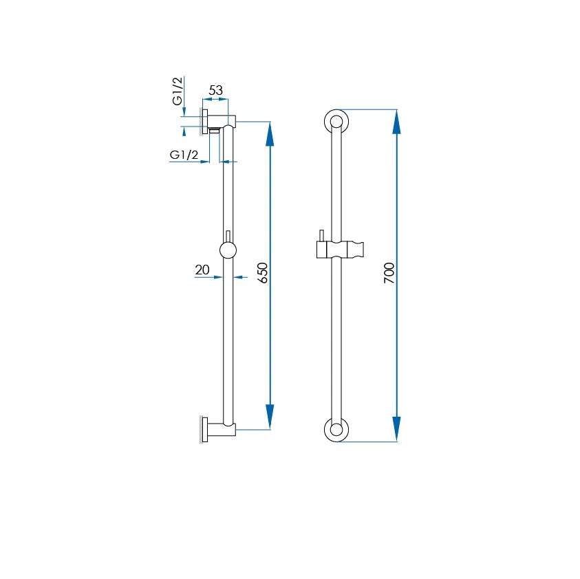 EDEN Shower Rail Brushed Brass 700mm Casa Lusso