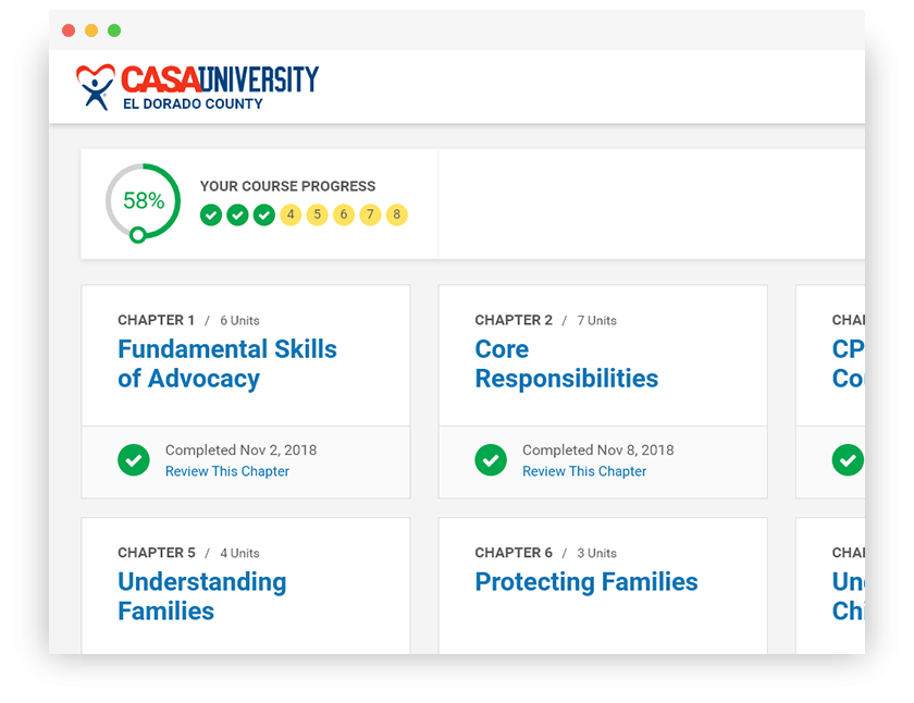 CASA University Online training tool for CASA organizations.