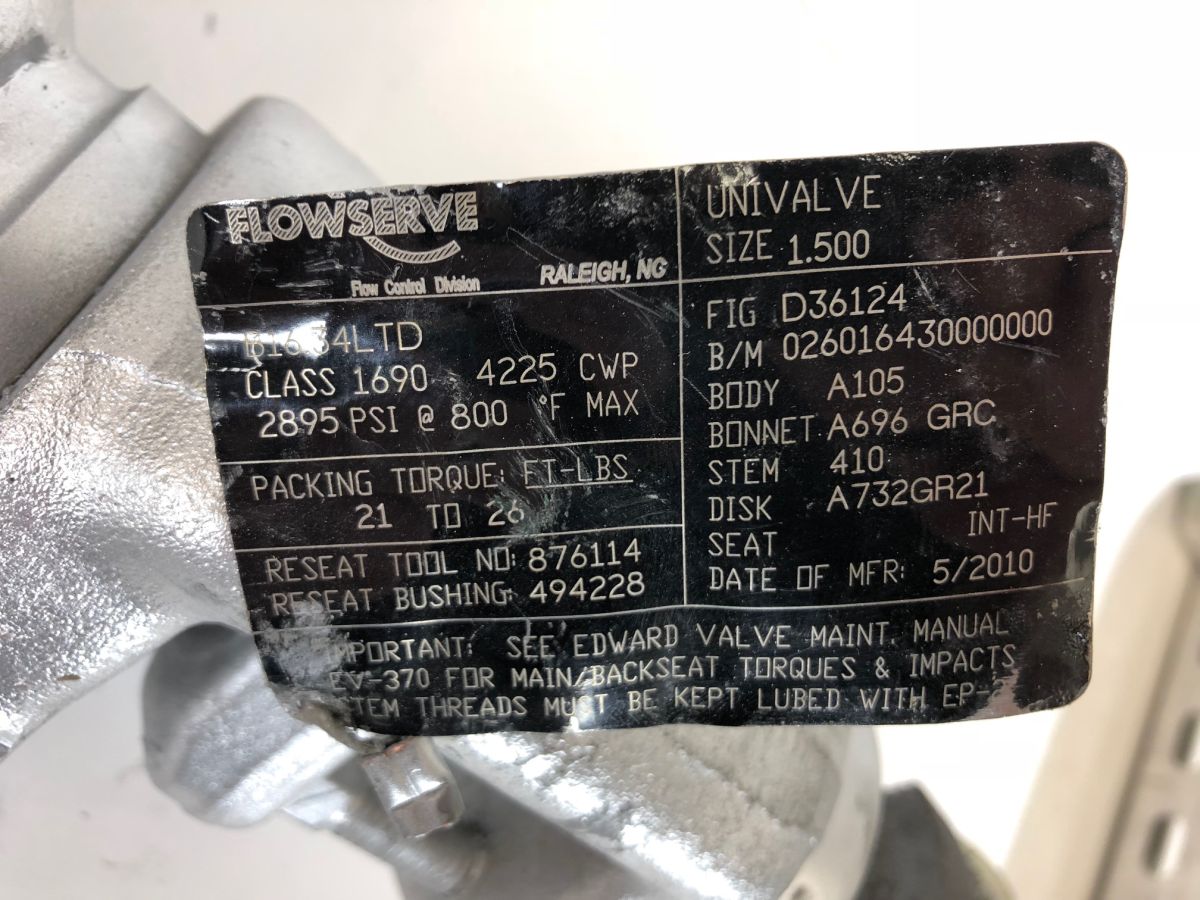 Flowserve Univalve 1.5″ CL 1690 Model D36124 Cascade Automation