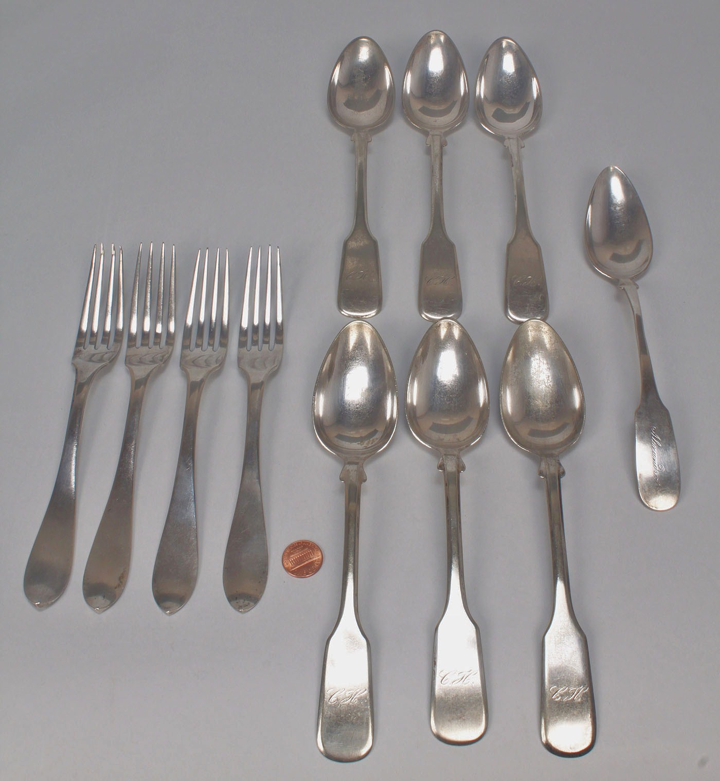 Lot 369 Assembled group of European silver flatware, 11