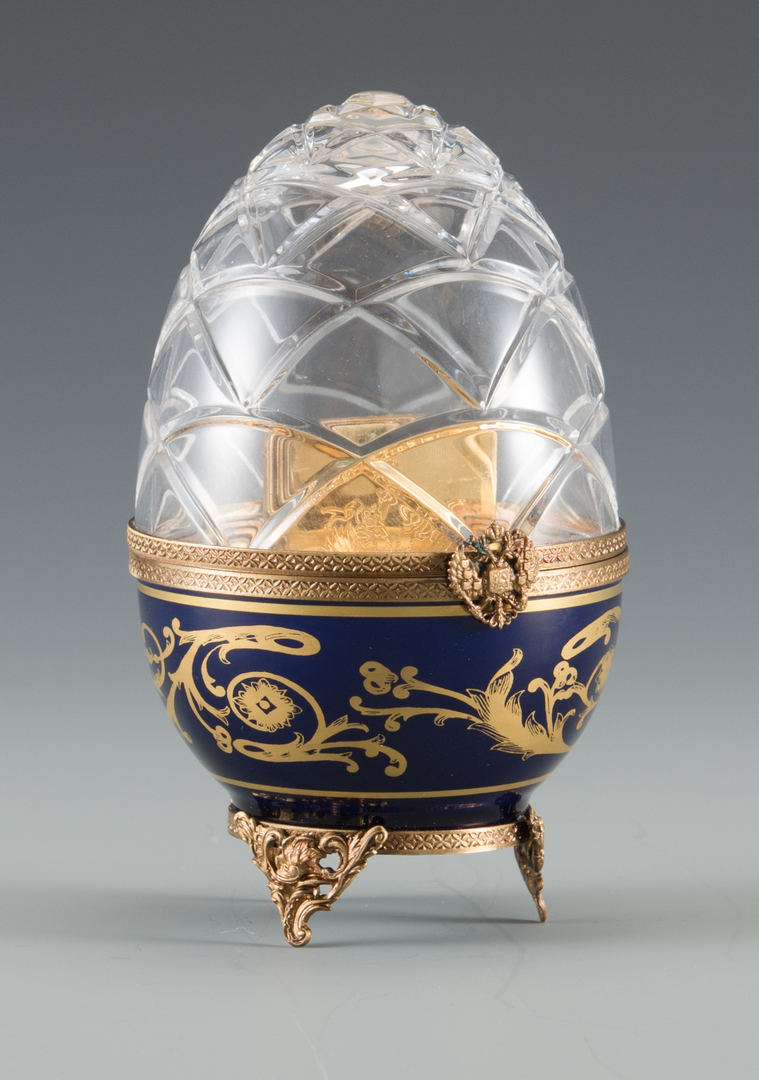 Lot 698 Faberge Limoges Blue Egg plus Wine Charms