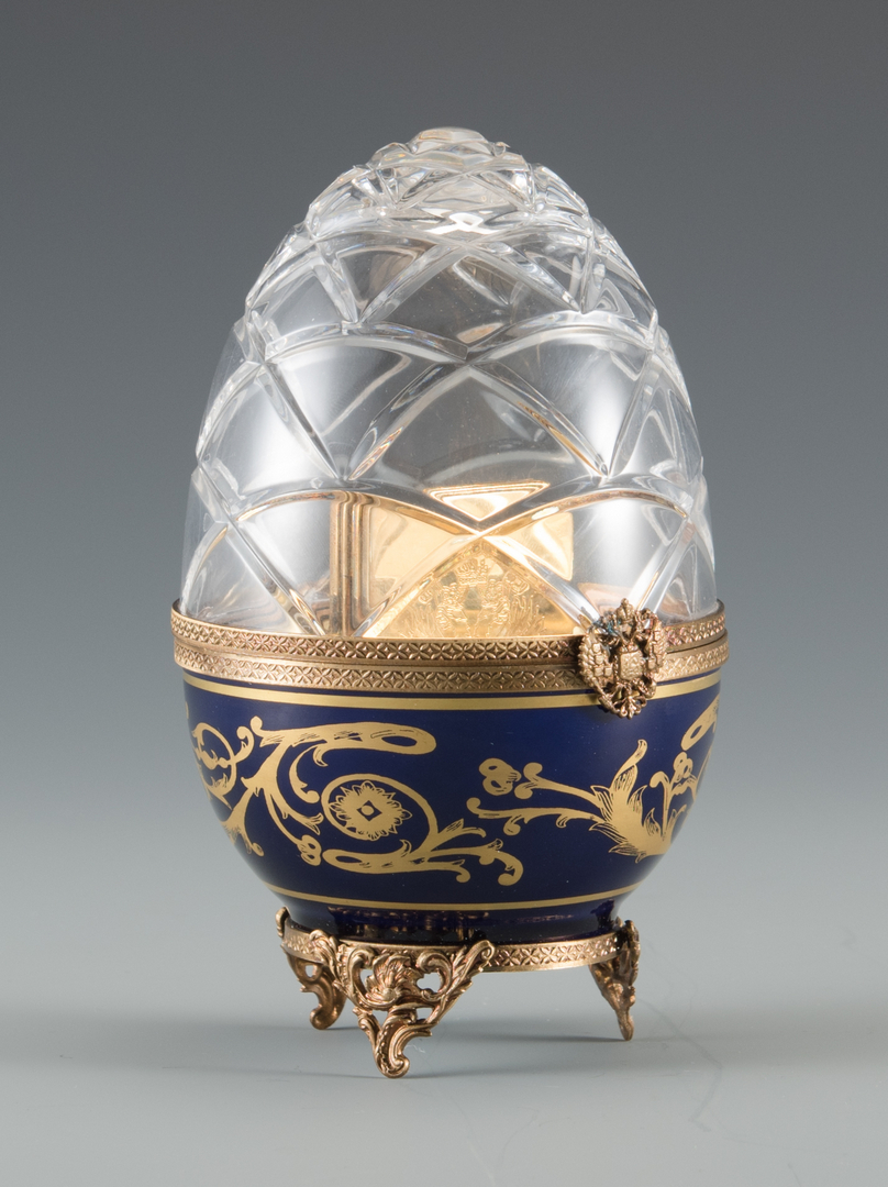 Lot 698 Faberge Limoges Blue Egg plus Wine Charms