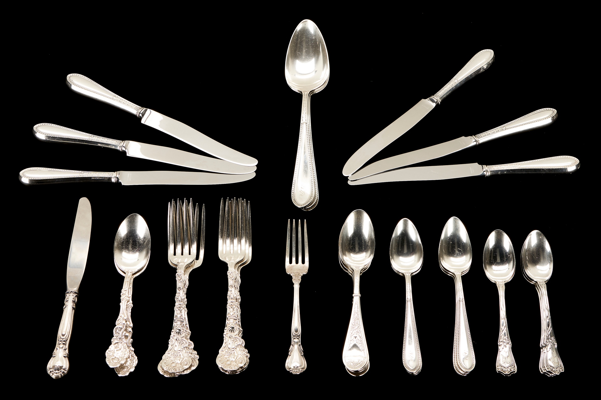 Lot 53 36 Pcs. Gorham Antique Sterling Silver Flatware, incl