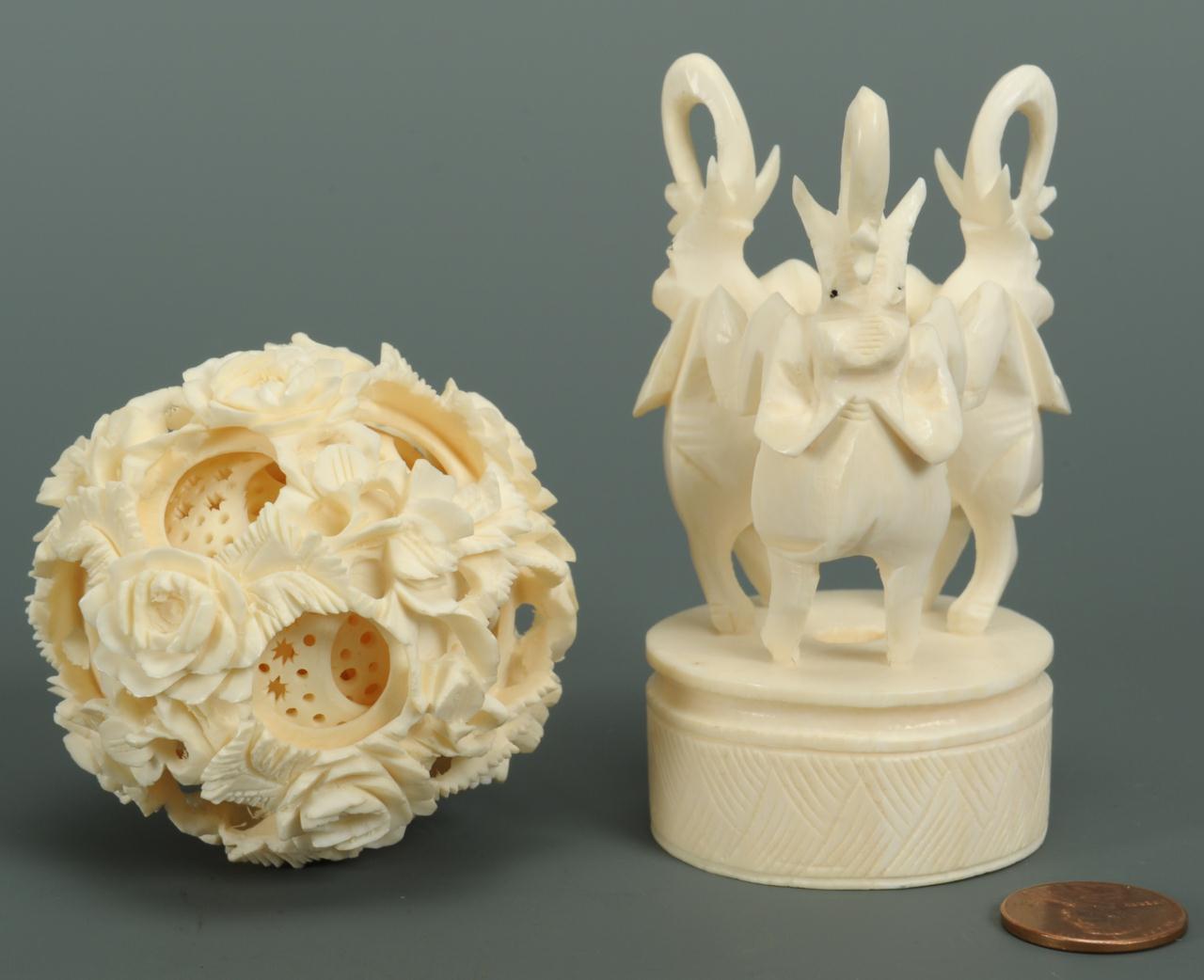 Lot 216 Chinese carved ivory elephants with puzzle ball