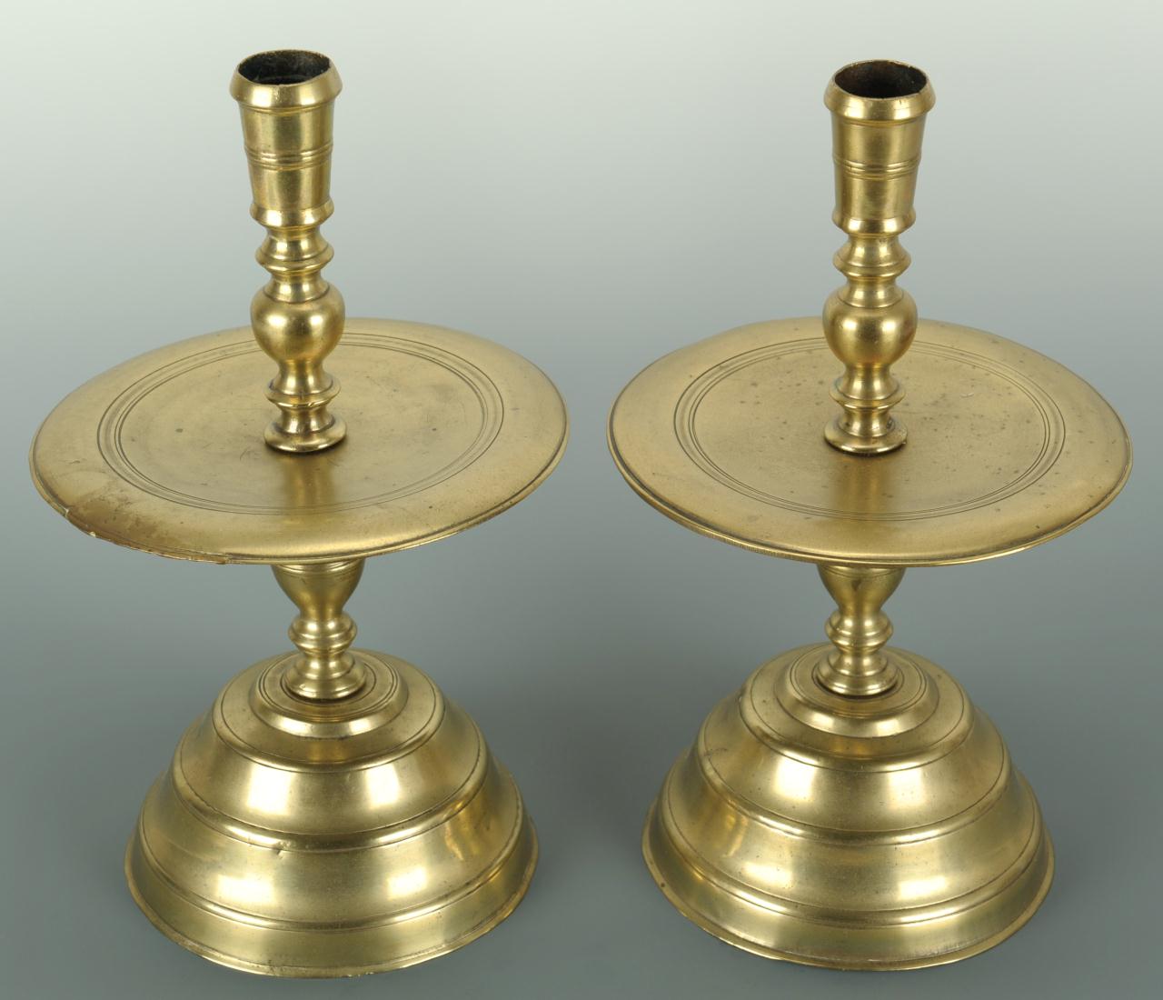 Lot 386 Pair 18th c. Brass Dutch Candlesticks